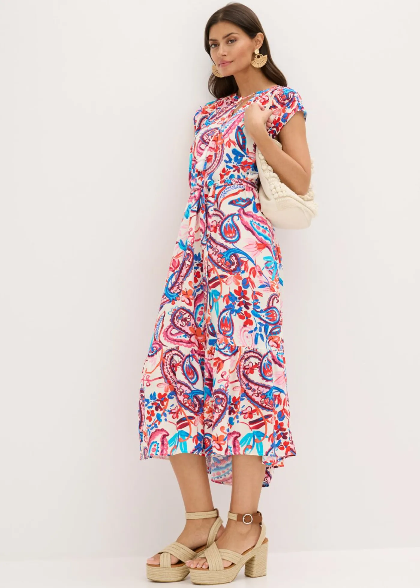 bonprix bonprix Vestido camisero fluido blanco lana-mango-fresa-rosa-azul glaciar Discount