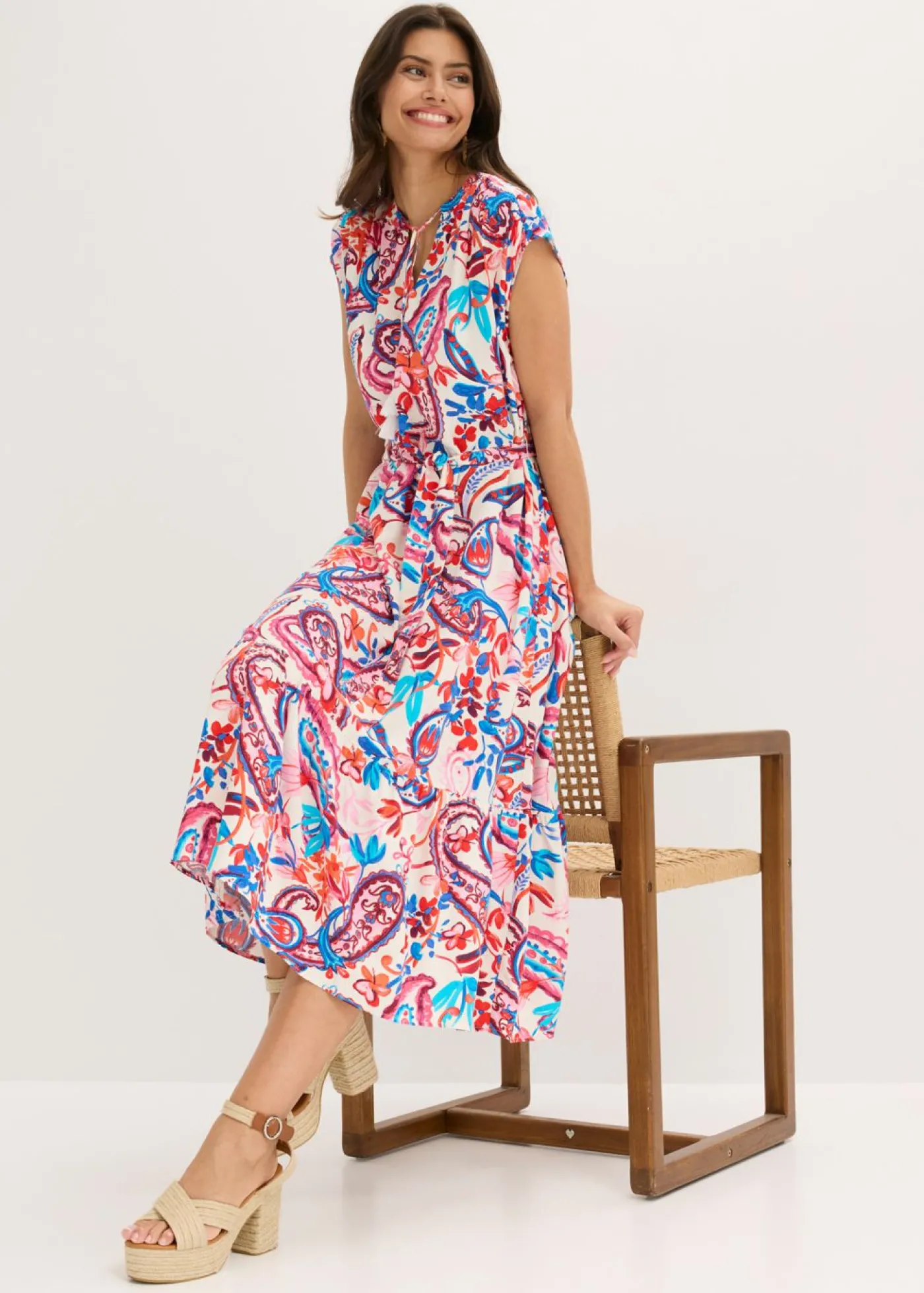 bonprix bonprix Vestido camisero fluido blanco lana-mango-fresa-rosa-azul glaciar Discount