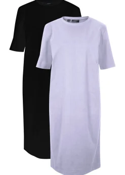bonprix bonprix Vestido camisero holgado de algodón puro (2 unidades) Lavanda ahumado + negro Best