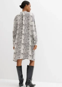 bonprix bonprix Vestido camisero holgado de viscosa fina piel de serpiente negro-blanco Hot