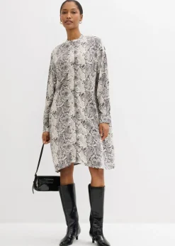 bonprix bonprix Vestido camisero holgado de viscosa fina piel de serpiente negro-blanco Hot