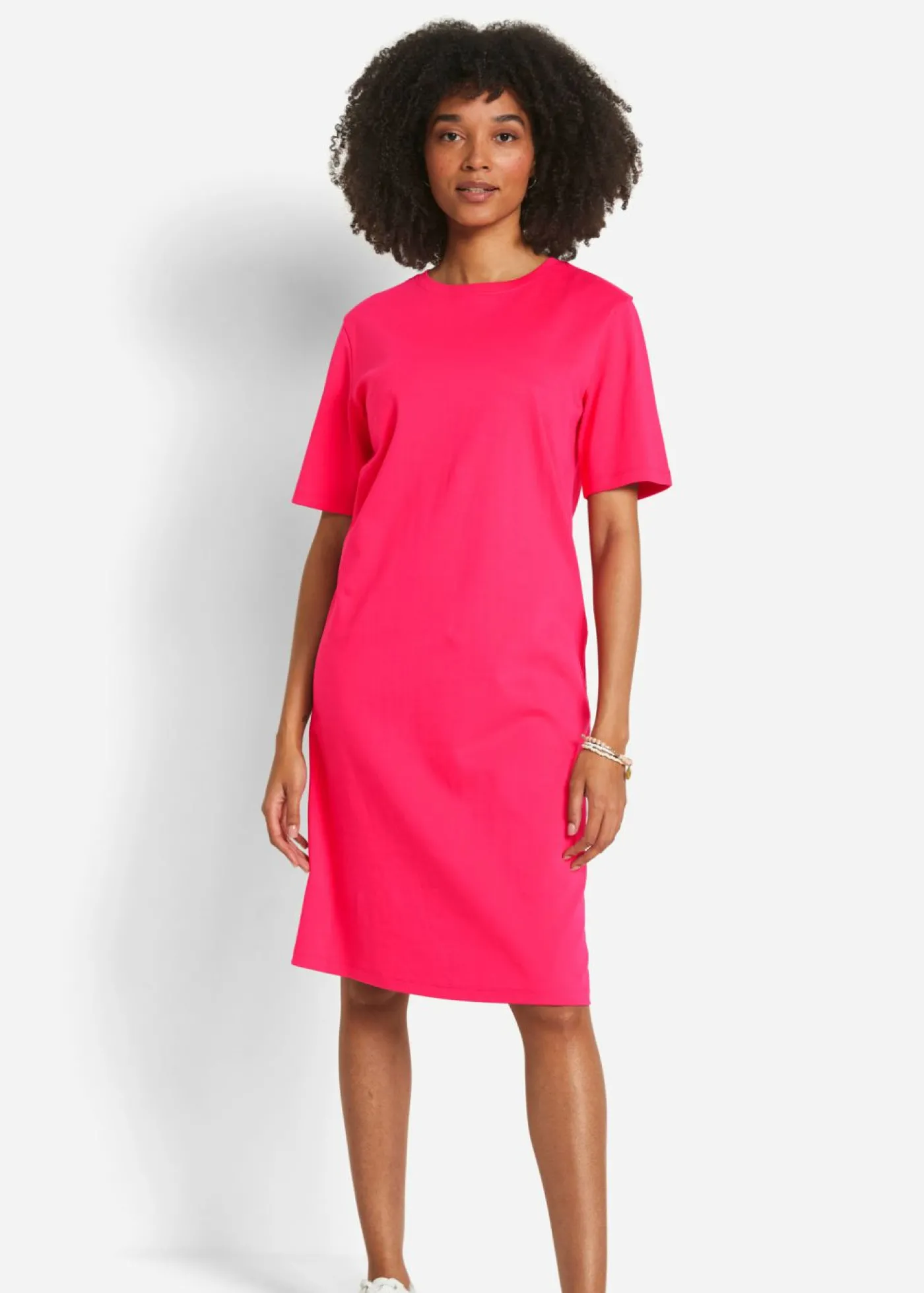 bonprix bonprix Vestido camisero holgado de algodón puro (2 unidades) Rosa hibisco + gris jaspeado Outlet