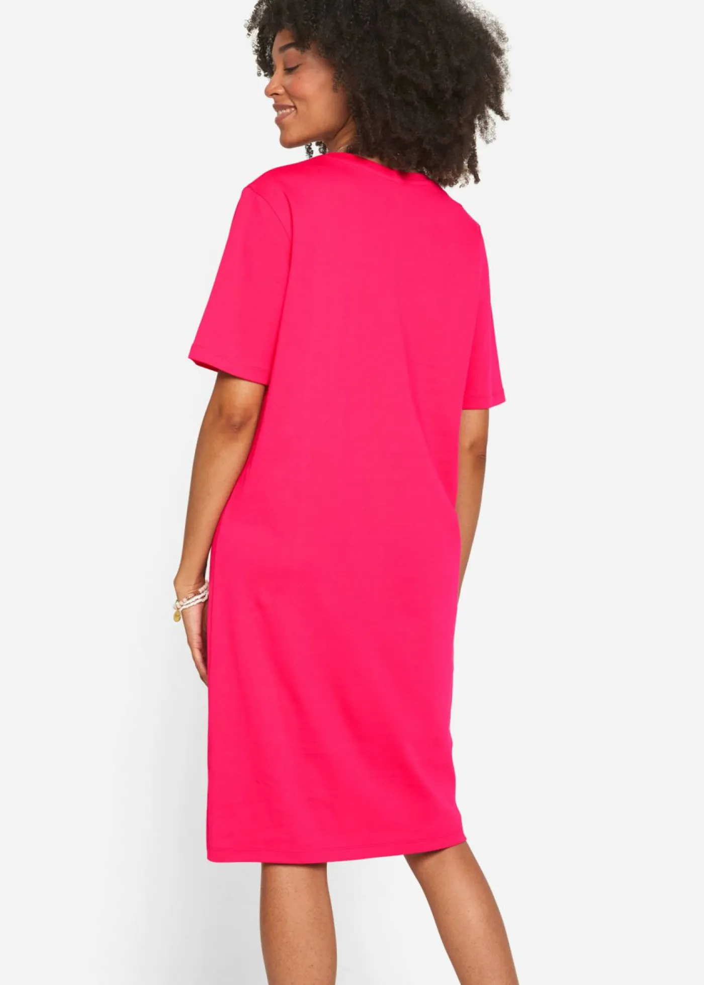 bonprix bonprix Vestido camisero holgado de algodón puro (2 unidades) Rosa hibisco + gris jaspeado Outlet