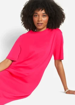 bonprix bonprix Vestido camisero holgado de algodón puro (2 unidades) Rosa hibisco + gris jaspeado Outlet