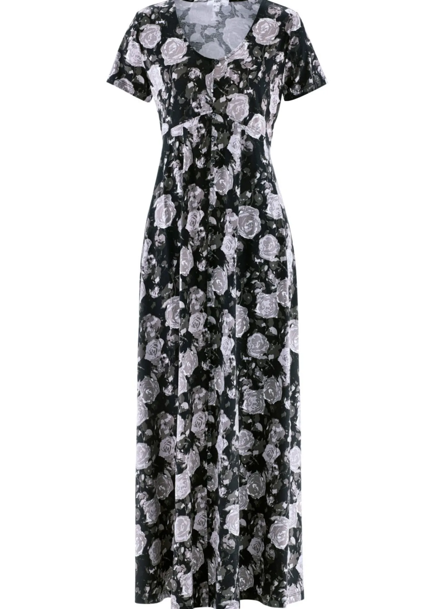bonprix bonprix Vestido camisero largo de mezcla de viscosa fluida negro - blanco - plata - oliva pálido - gris - pizarra con flores New