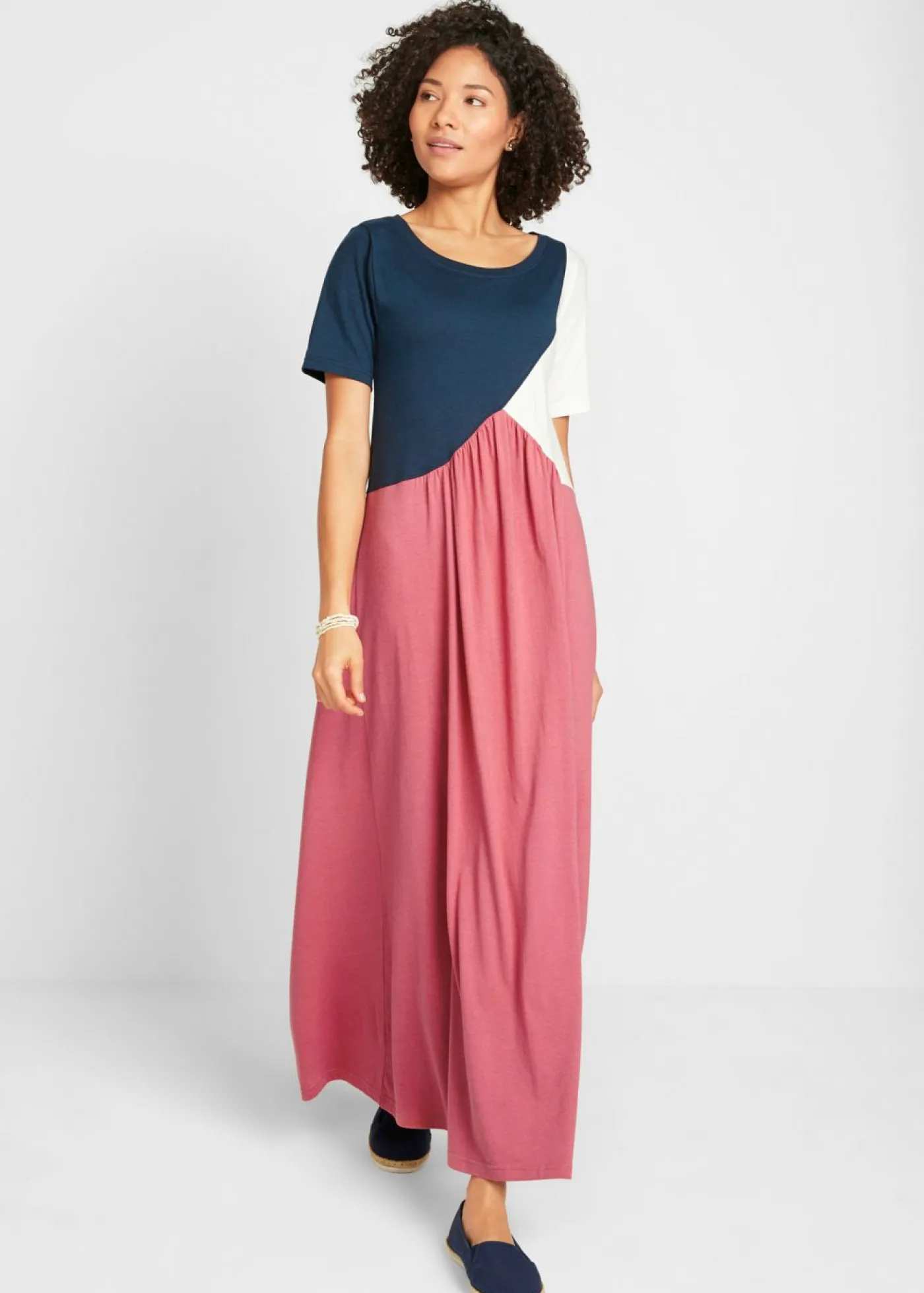 bonprix bonprix Vestido camisero largo y ancho en mezcla de algodón y viscosa rojo / azul marino / crema suave Discount