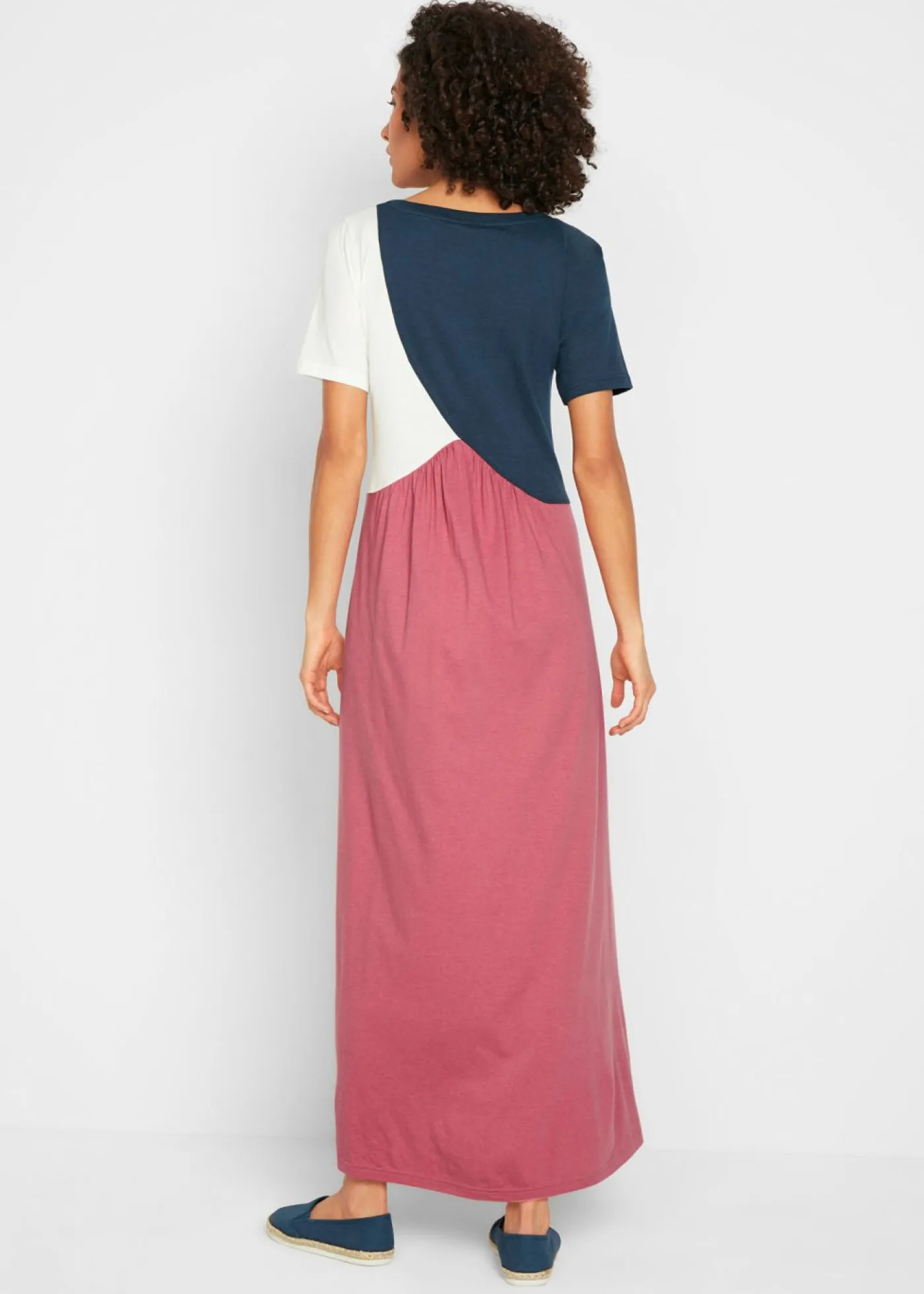 bonprix bonprix Vestido camisero largo y ancho en mezcla de algodón y viscosa rojo / azul marino / crema suave Discount