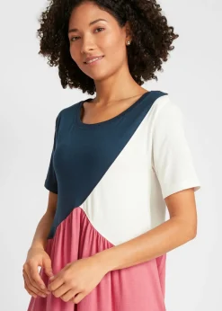 bonprix bonprix Vestido camisero largo y ancho en mezcla de algodón y viscosa rojo / azul marino / crema suave Discount
