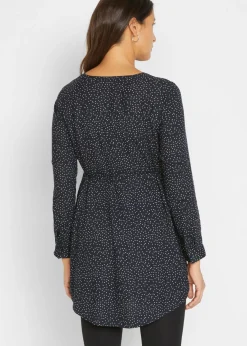 bonprix bonprix Vestido camisero premamá/de lactancia 2 en 1 de viscosa fluida Azul marino-blanco de lunares Clearance