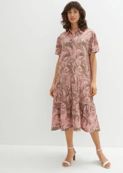 bonprix bonprix Vestido camisero tipo polo Verde oliva claro-rosa ceniza estampado