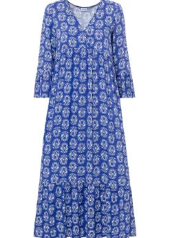 bonprix bonprix Vestido con aspecto de craftán Azul gema estampado Outlet