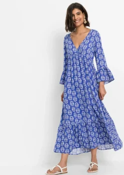 bonprix bonprix Vestido con aspecto de craftán Azul gema estampado Outlet