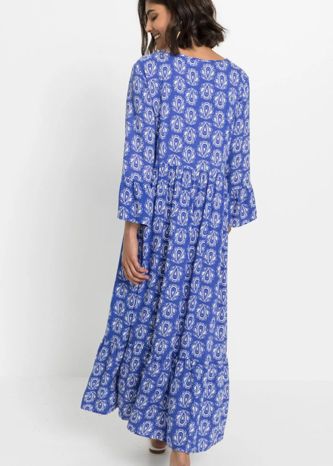bonprix bonprix Vestido con aspecto de craftán Azul gema estampado Outlet