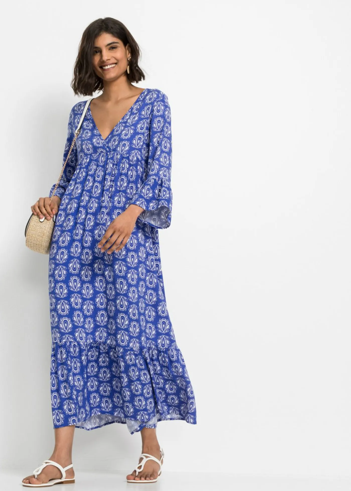 bonprix bonprix Vestido con aspecto de craftán Azul gema estampado Outlet