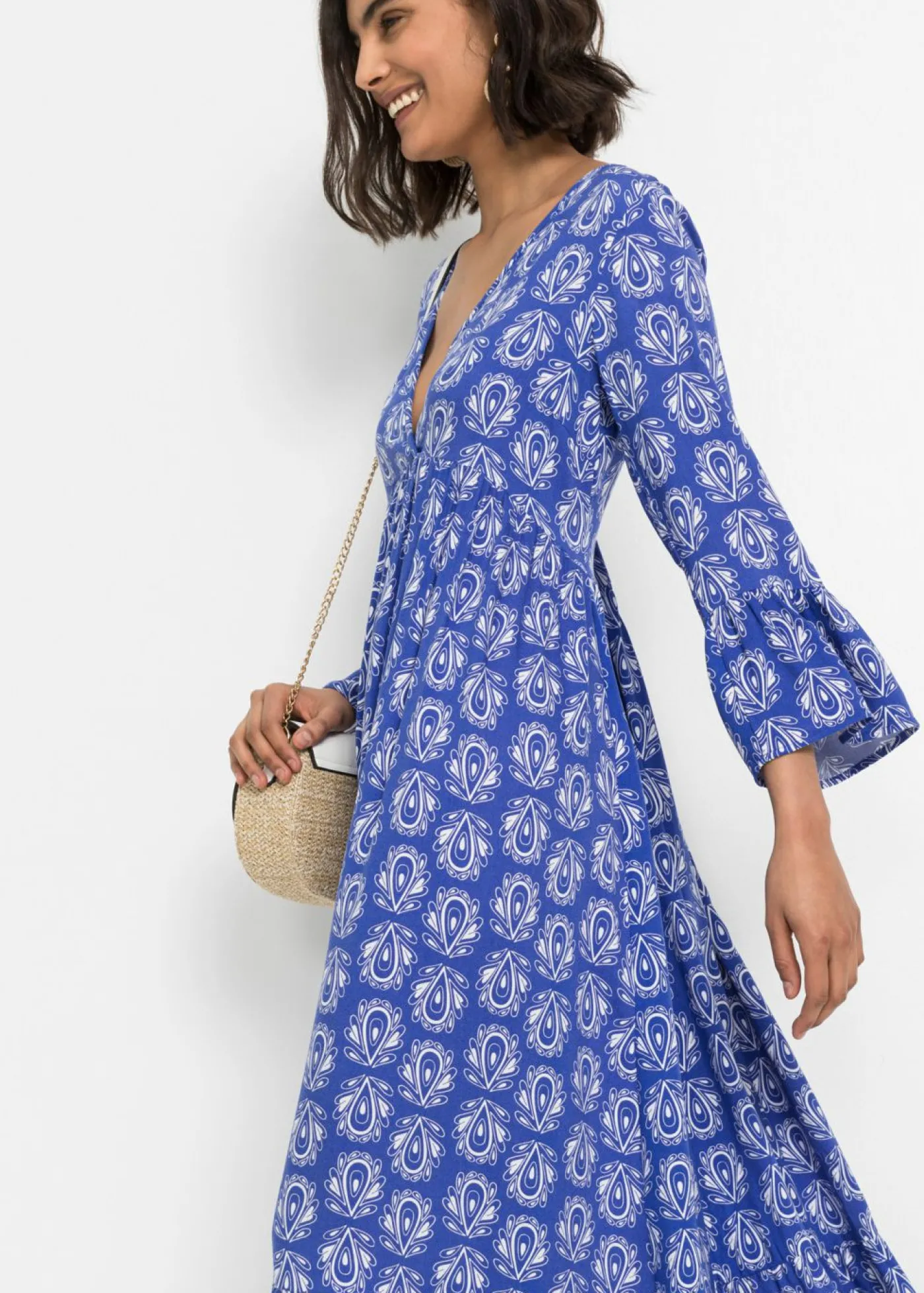 bonprix bonprix Vestido con aspecto de craftán Azul gema estampado Outlet