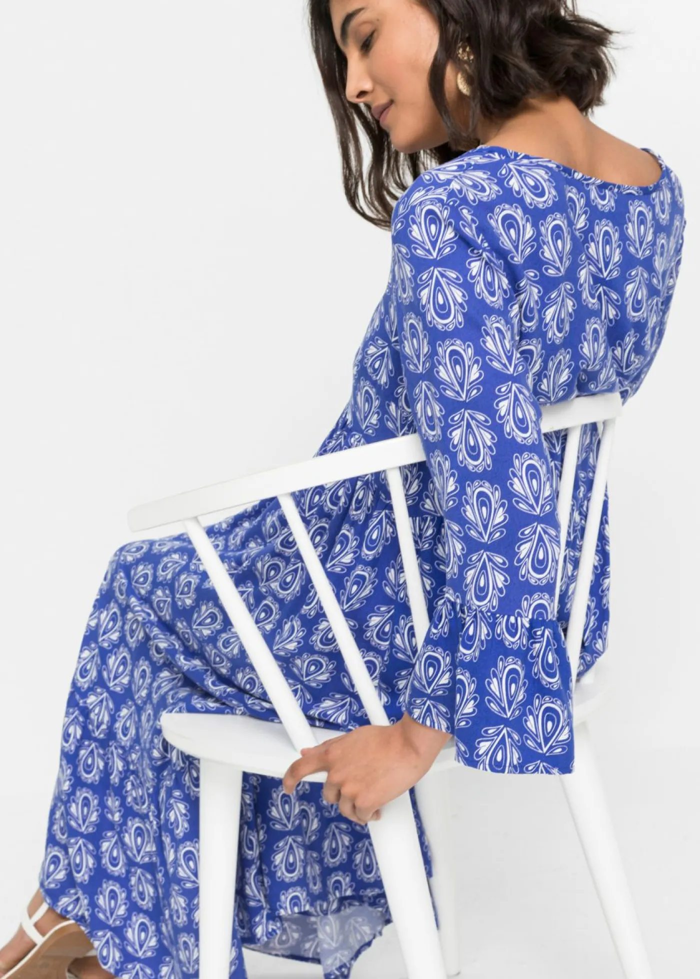 bonprix bonprix Vestido con aspecto de craftán Azul gema estampado Outlet
