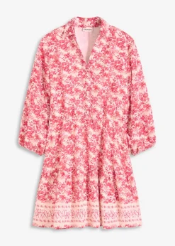 bonprix bonprix Vestido con aspecto de lino blanco lana-rosa caliente Online