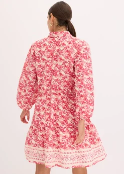 bonprix bonprix Vestido con aspecto de lino blanco lana-rosa caliente Online