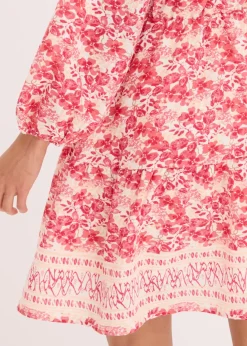 bonprix bonprix Vestido con aspecto de lino blanco lana-rosa caliente Online