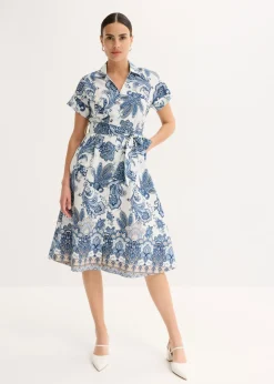 bonprix bonprix Vestido con cinta para anudar crudo/azul pálido/azul marino/camel/azul mate Sale