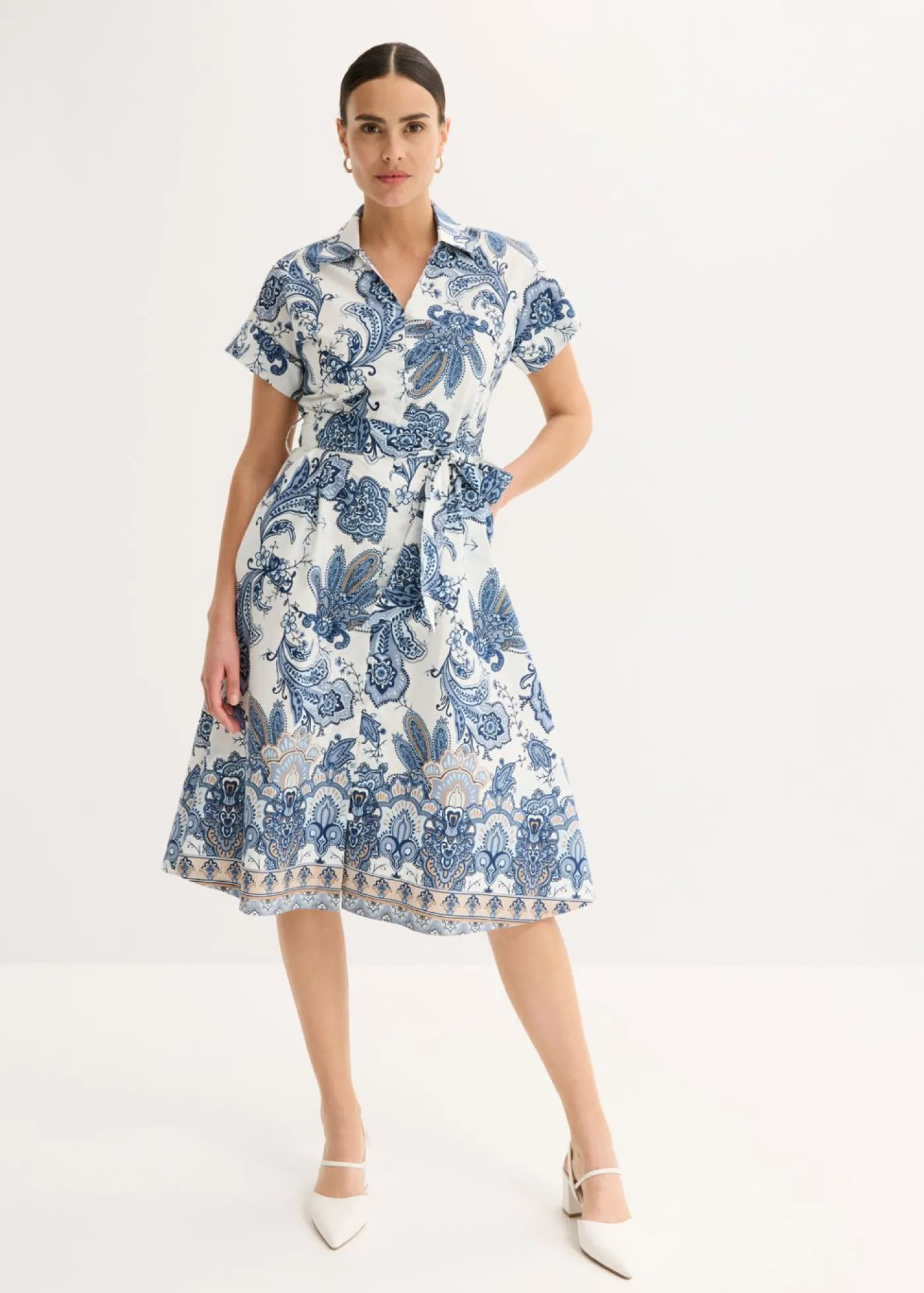 bonprix bonprix Vestido con cinta para anudar crudo/azul pálido/azul marino/camel/azul mate Sale
