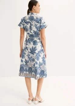 bonprix bonprix Vestido con cinta para anudar crudo/azul pálido/azul marino/camel/azul mate Sale