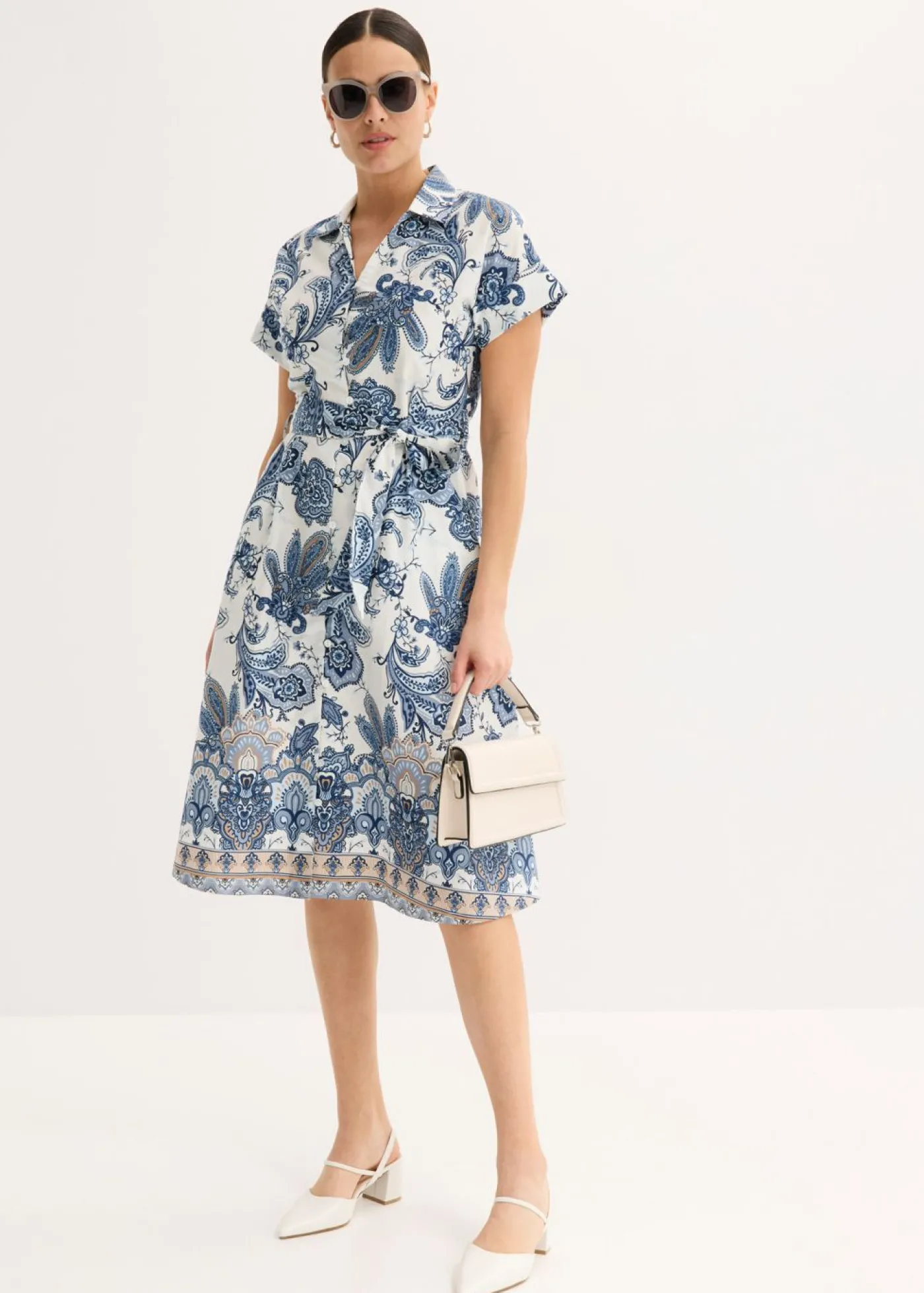 bonprix bonprix Vestido con cinta para anudar crudo/azul pálido/azul marino/camel/azul mate Sale