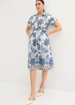 bonprix bonprix Vestido con cinta para anudar crudo/azul pálido/azul marino/camel/azul mate Sale