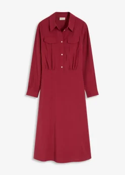 bonprix bonprix Vestido con cuello de camisa Rojo Sale