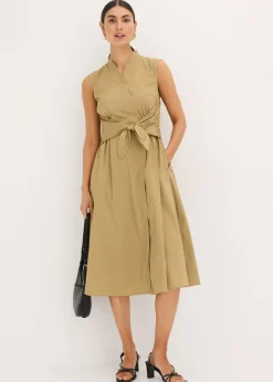 bonprix bonprix Vestido con detalle de cordón Marrón caqui Discount