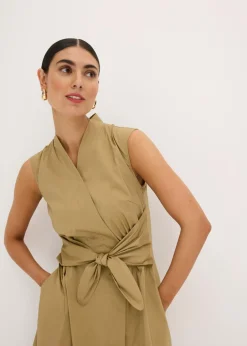 bonprix bonprix Vestido con detalle de cordón Marrón caqui Discount