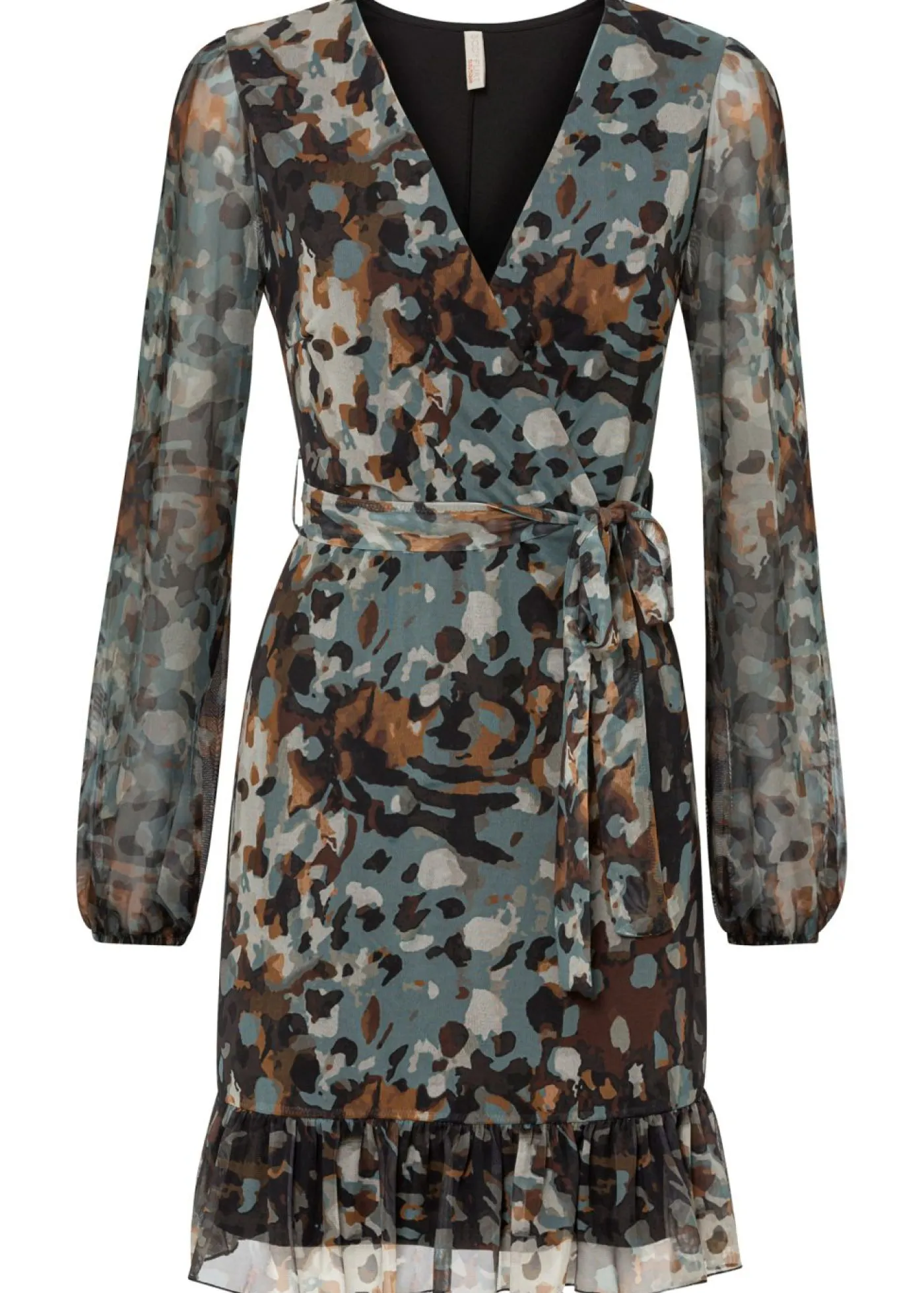 bonprix bonprix Vestido con diseño cruzado marrón oscuro / beige / amarillo Outlet