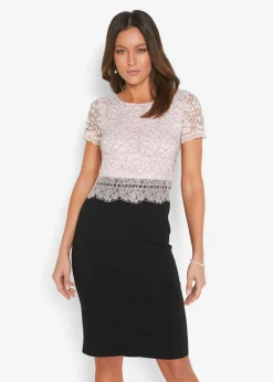 bonprix bonprix Vestido con encaje negro - rosa pálido Hot