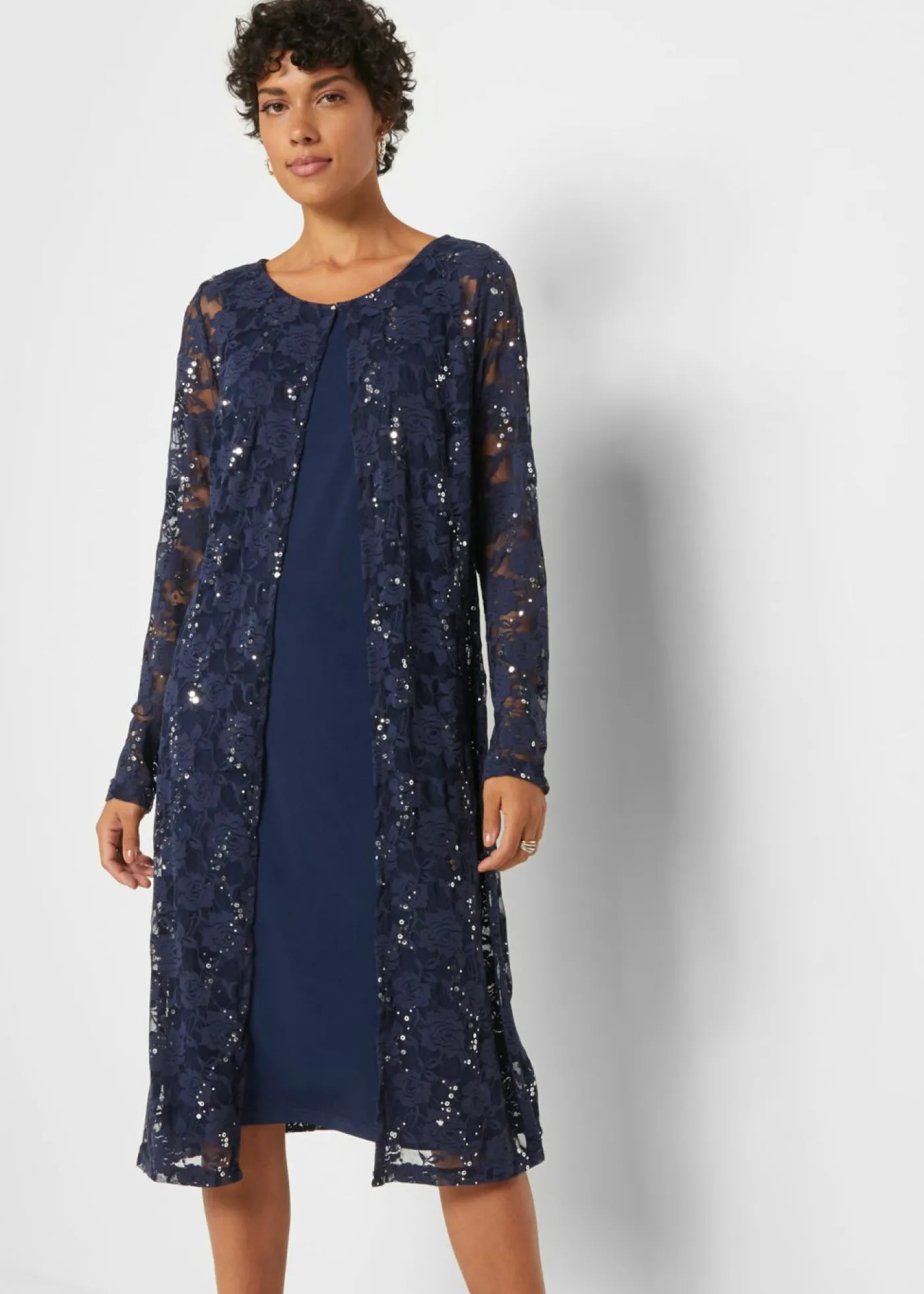 bonprix bonprix Vestido con encaje (2 piezas) Azul marino Sale