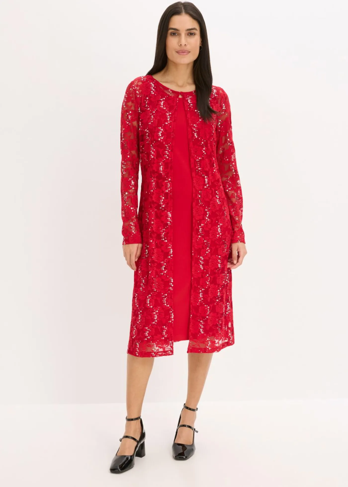 bonprix bonprix Vestido con encaje (2 piezas) Rojo oscuro Clearance
