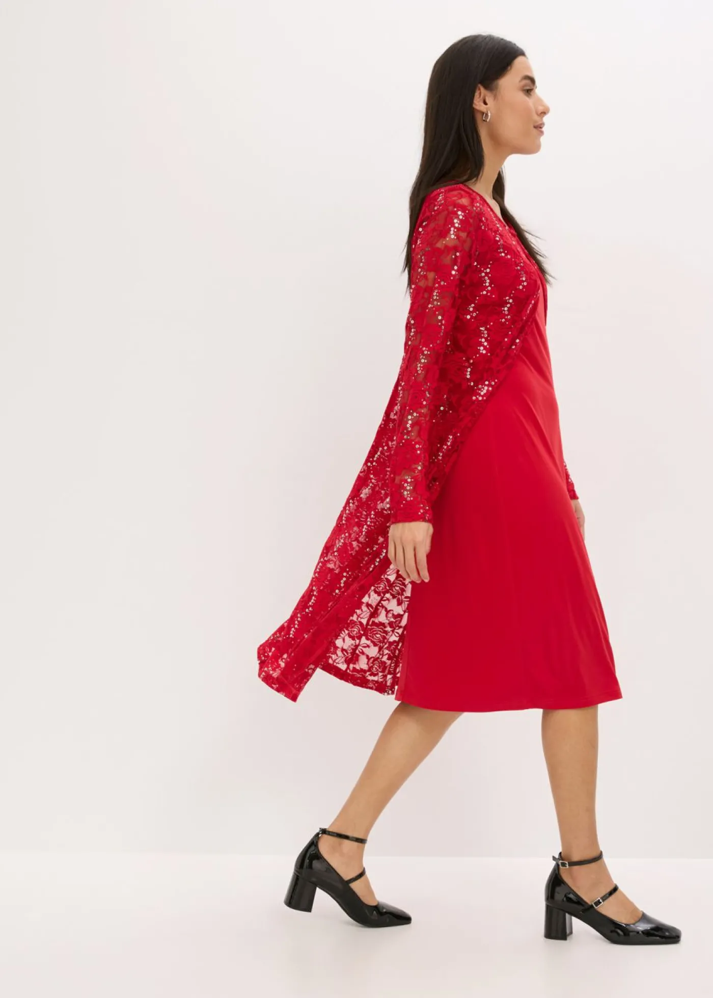 bonprix bonprix Vestido con encaje (2 piezas) Rojo oscuro Clearance