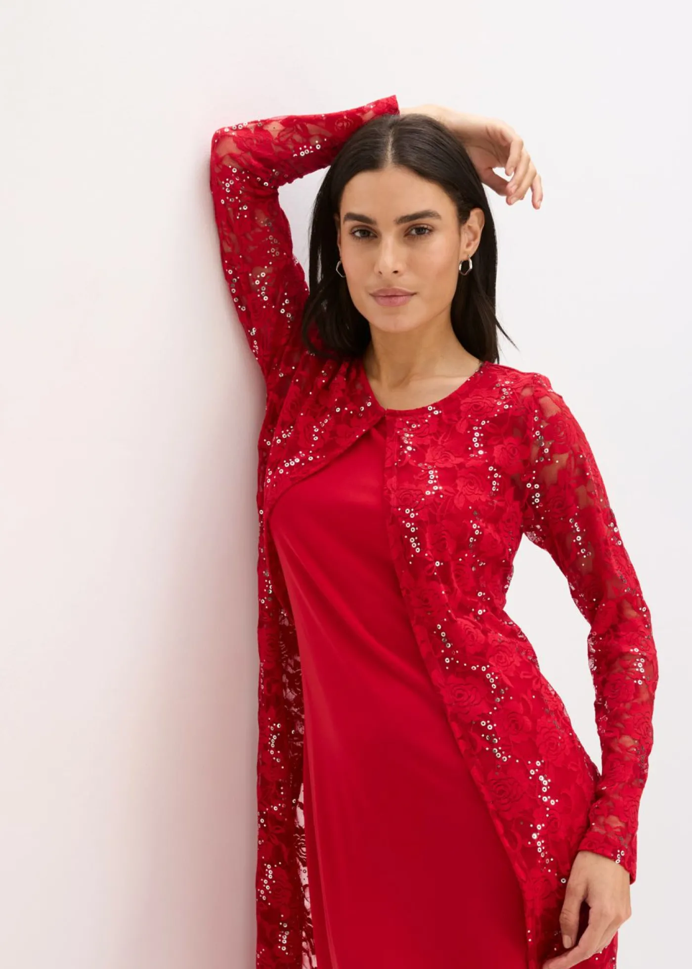 bonprix bonprix Vestido con encaje (2 piezas) Rojo oscuro Clearance
