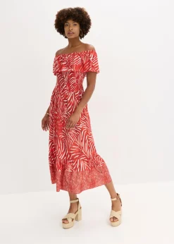 bonprix bonprix Vestido con escote bañera Rojo-blanco Online