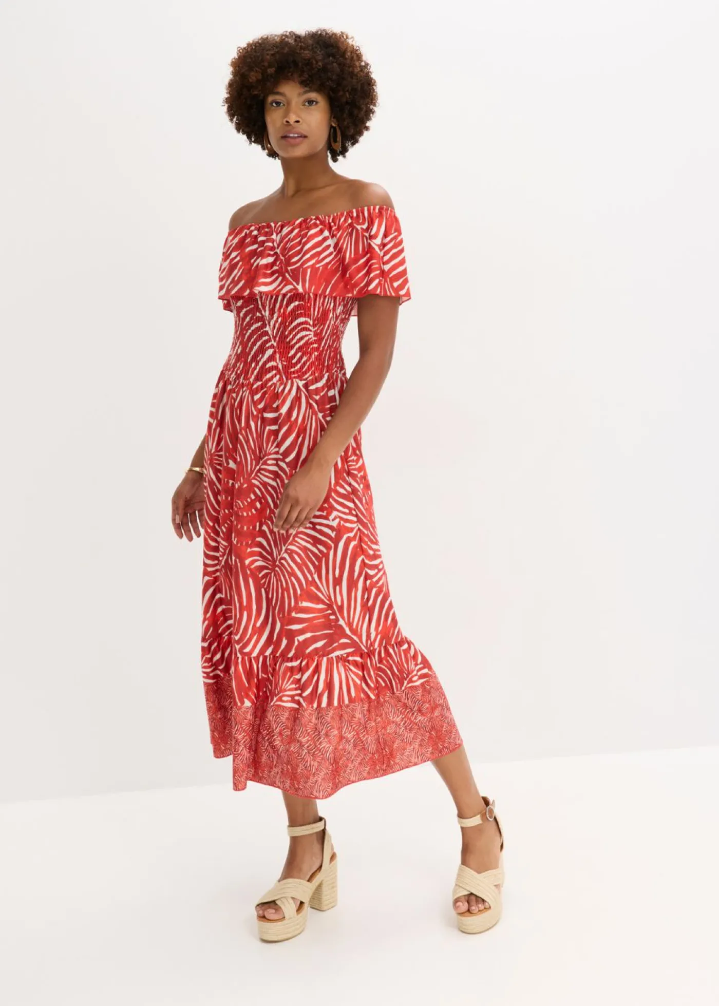 bonprix bonprix Vestido con escote bañera Rojo-blanco Online