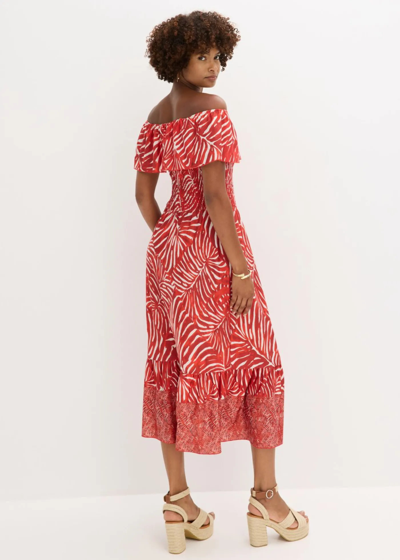 bonprix bonprix Vestido con escote bañera Rojo-blanco Online
