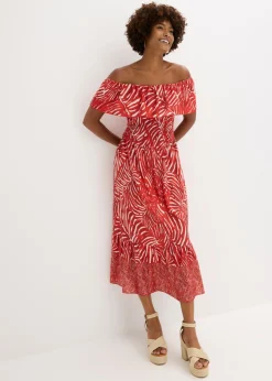 bonprix bonprix Vestido con escote bañera Rojo-blanco Online