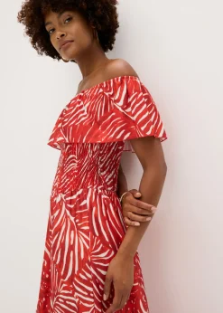 bonprix bonprix Vestido con escote bañera Rojo-blanco Online