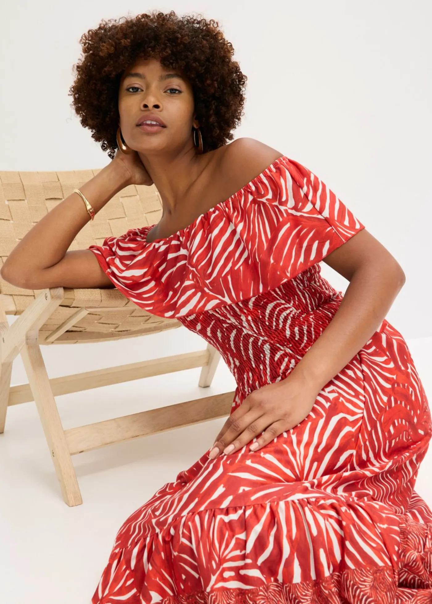 bonprix bonprix Vestido con escote bañera Rojo-blanco Online