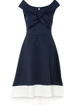 bonprix bonprix Vestido con escote bañera y detalle de nudo Azul marino-blanco New