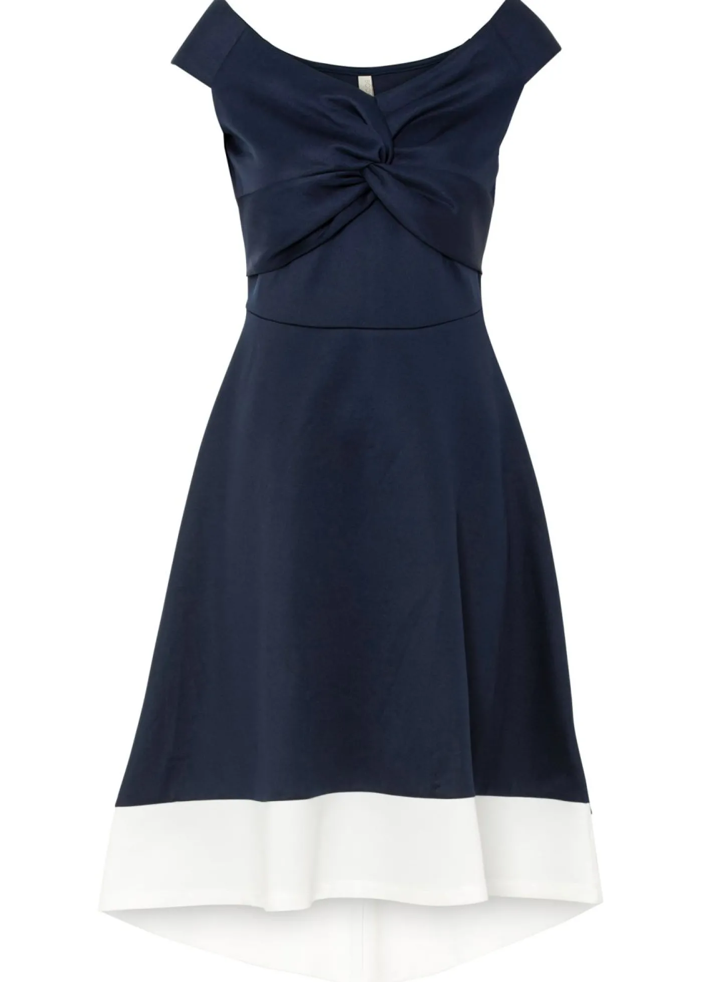 bonprix bonprix Vestido con escote bañera y detalle de nudo Azul marino-blanco New
