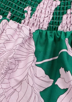 bonprix bonprix Vestido con escote bañera de algodón puro verde/violeta de flores