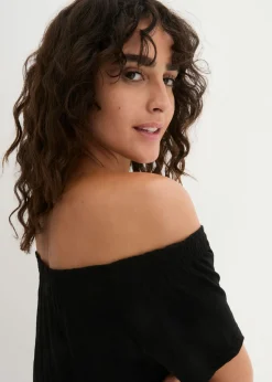 bonprix bonprix Vestido con escote bañera de punto Negro Best