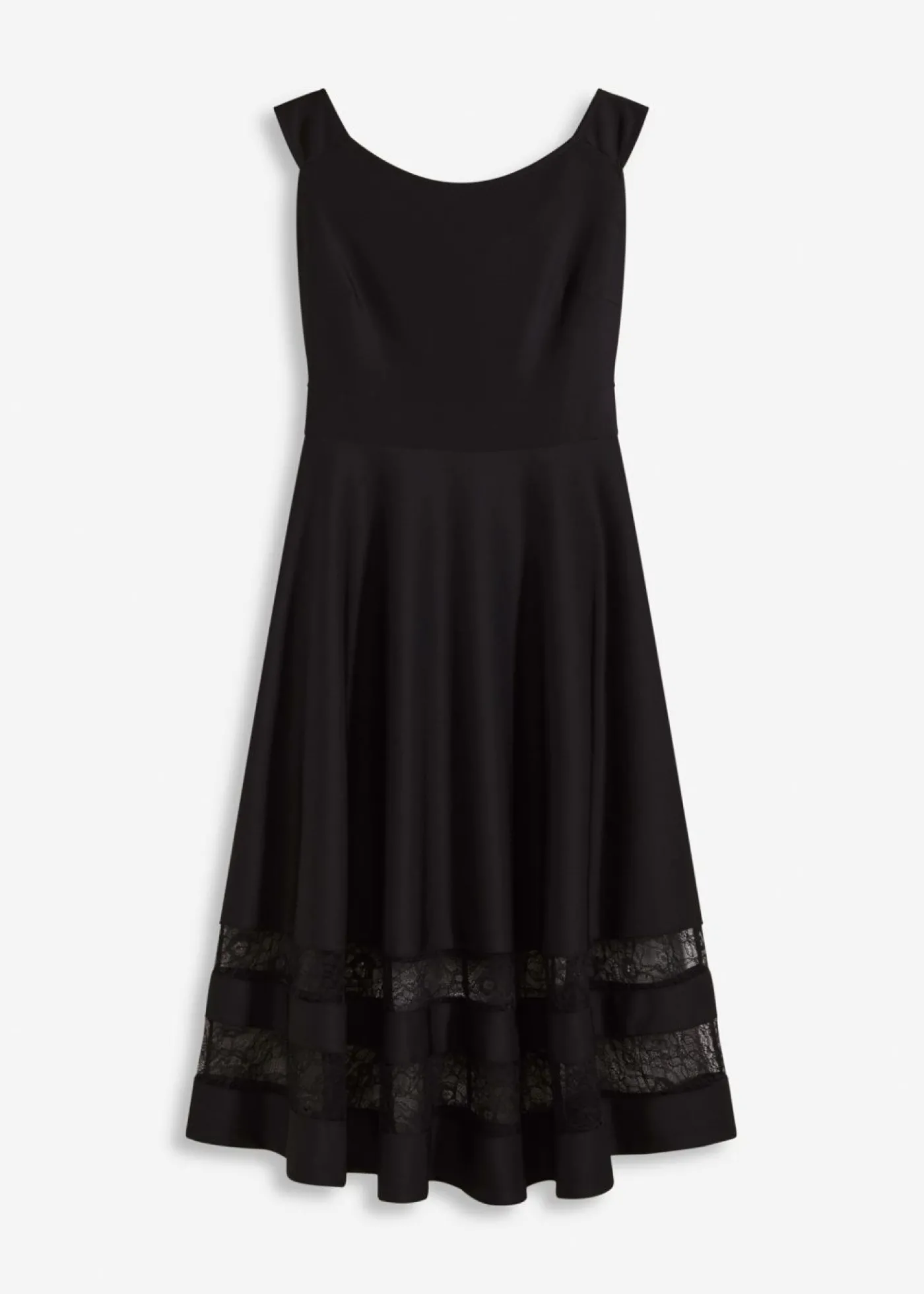bonprix bonprix Vestido con escote bañera, encaje y cinturón Negro New