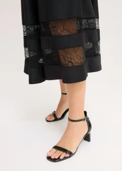 bonprix bonprix Vestido con escote bañera, encaje y cinturón Negro New