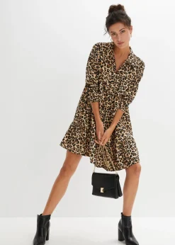 bonprix bonprix Vestido con estampado animal Beige tiza-marrón con estampado de leopardo New